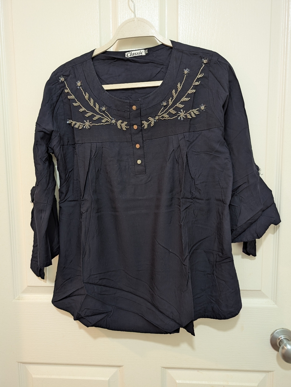 Classic Navy Embroidered Women’s Tunic Blouse